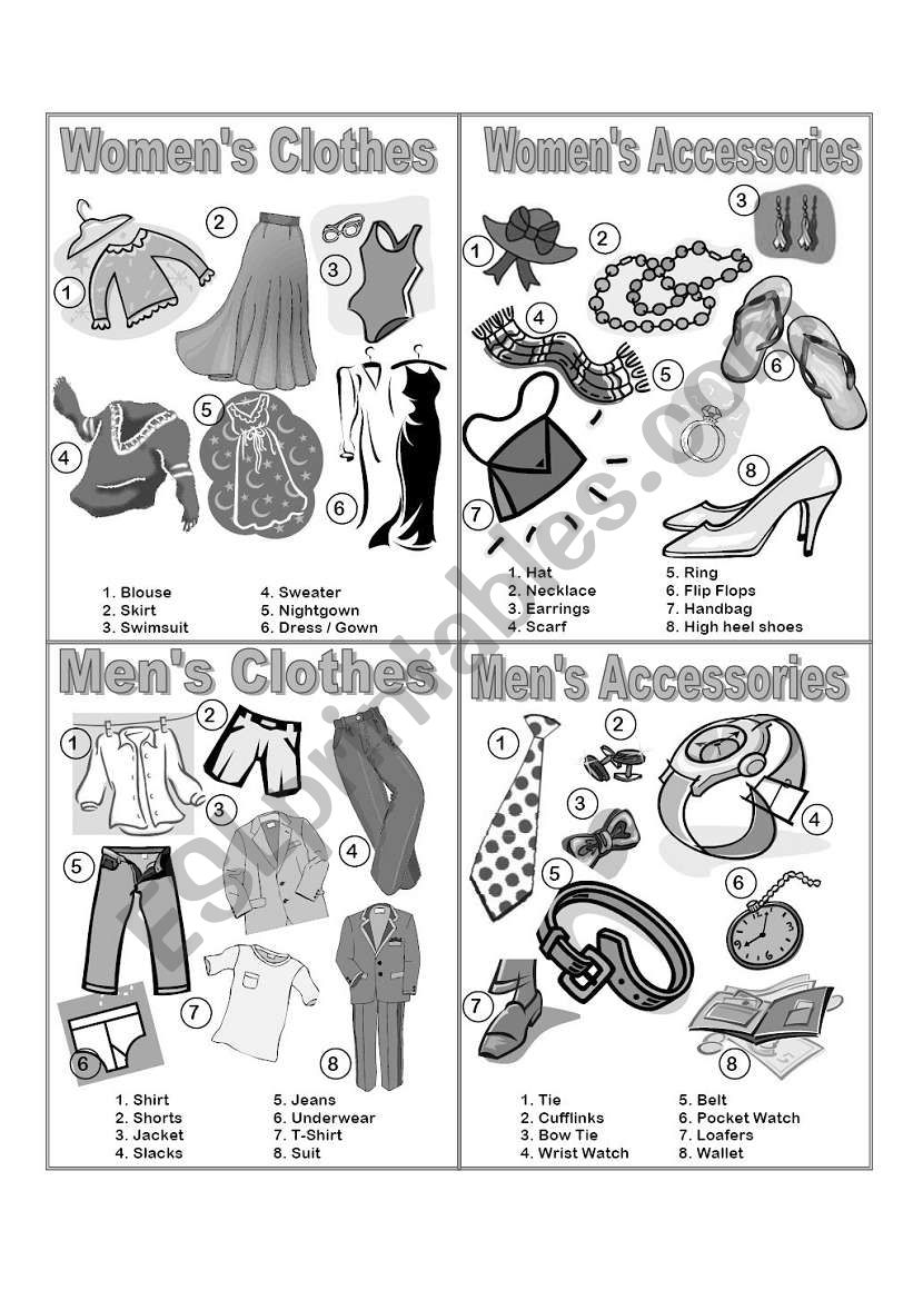 Clothes & Accessories Picture Dictionary - Greyscale 06.08.08