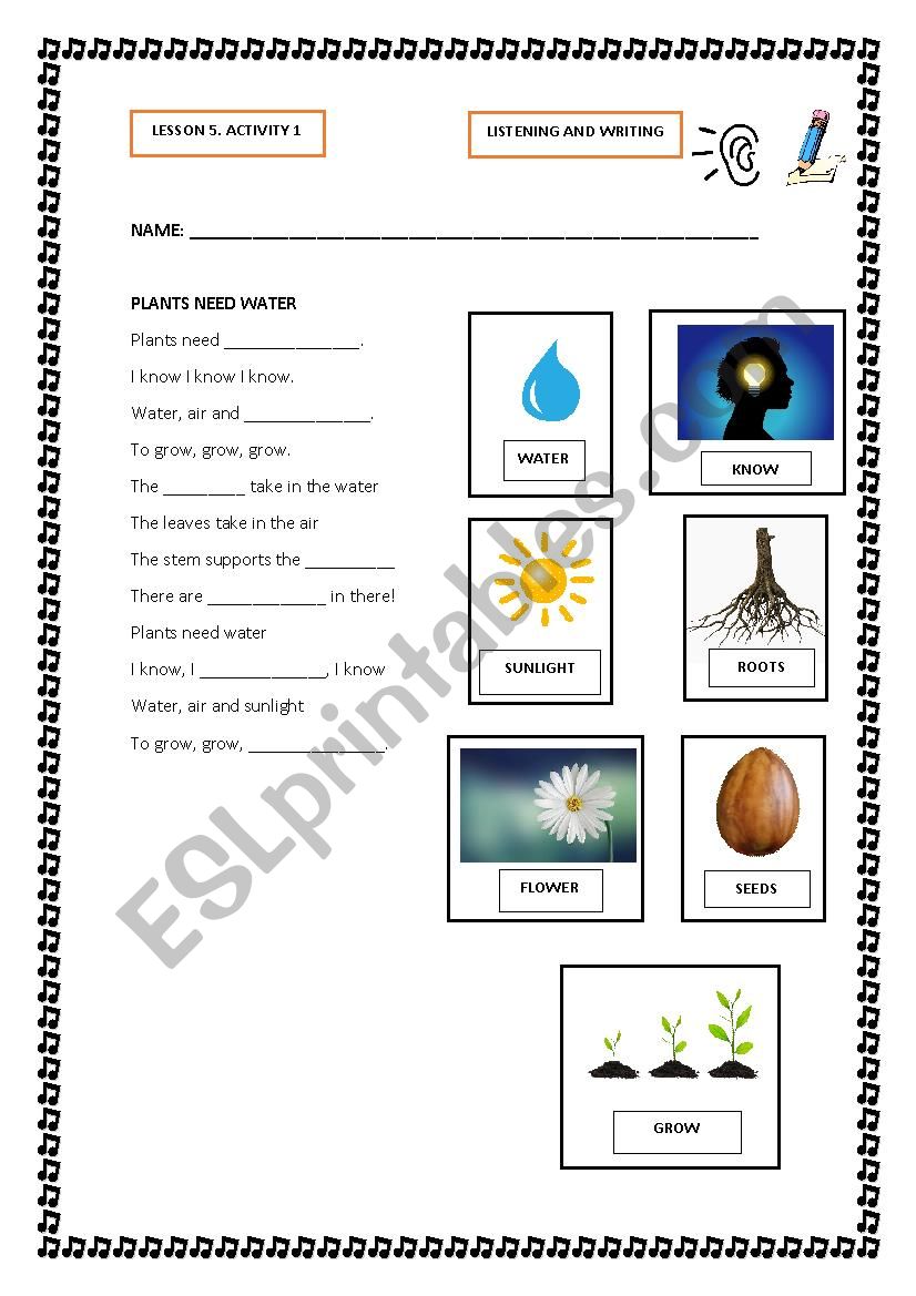 Sing a song worksheet