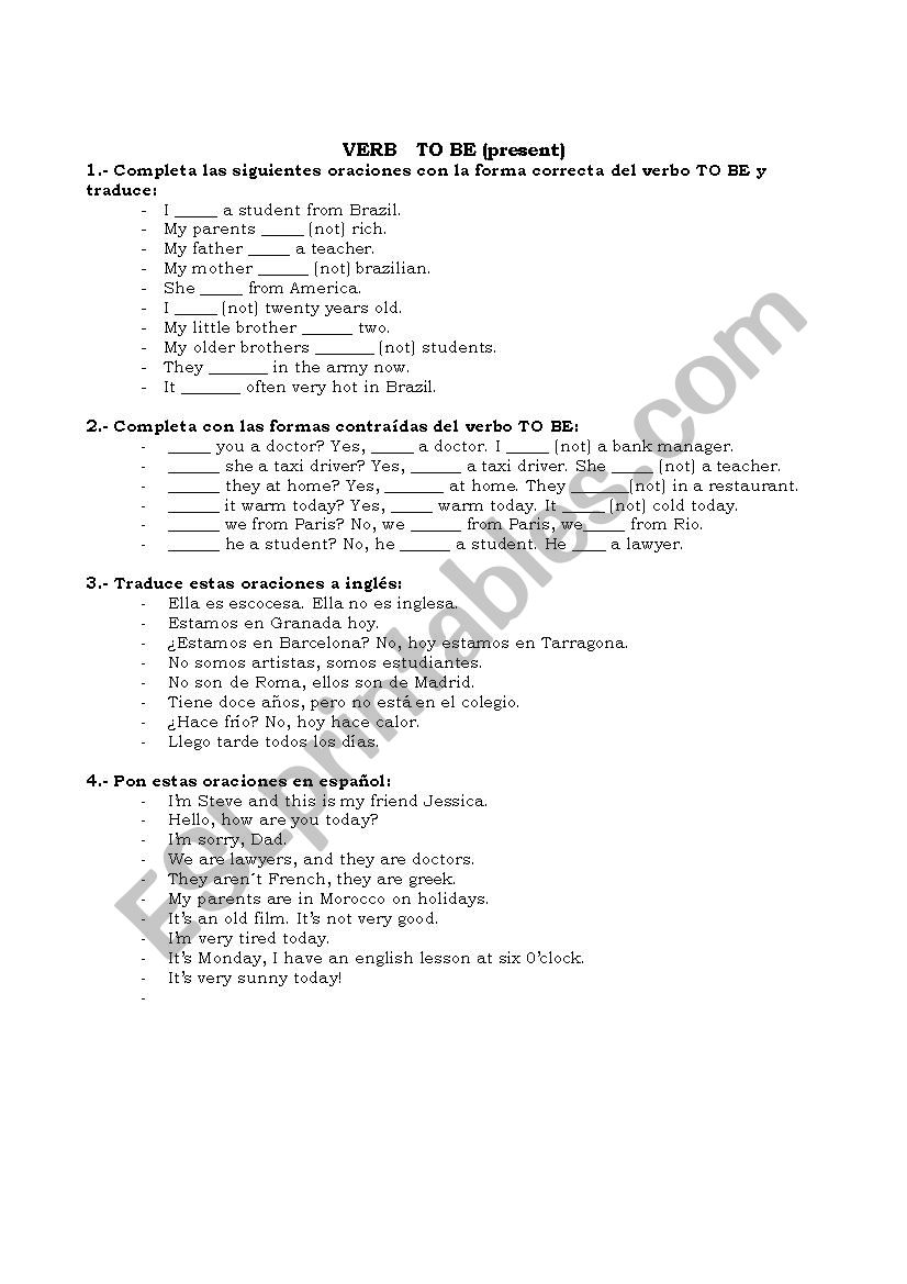 Verb To Be: Present worksheet