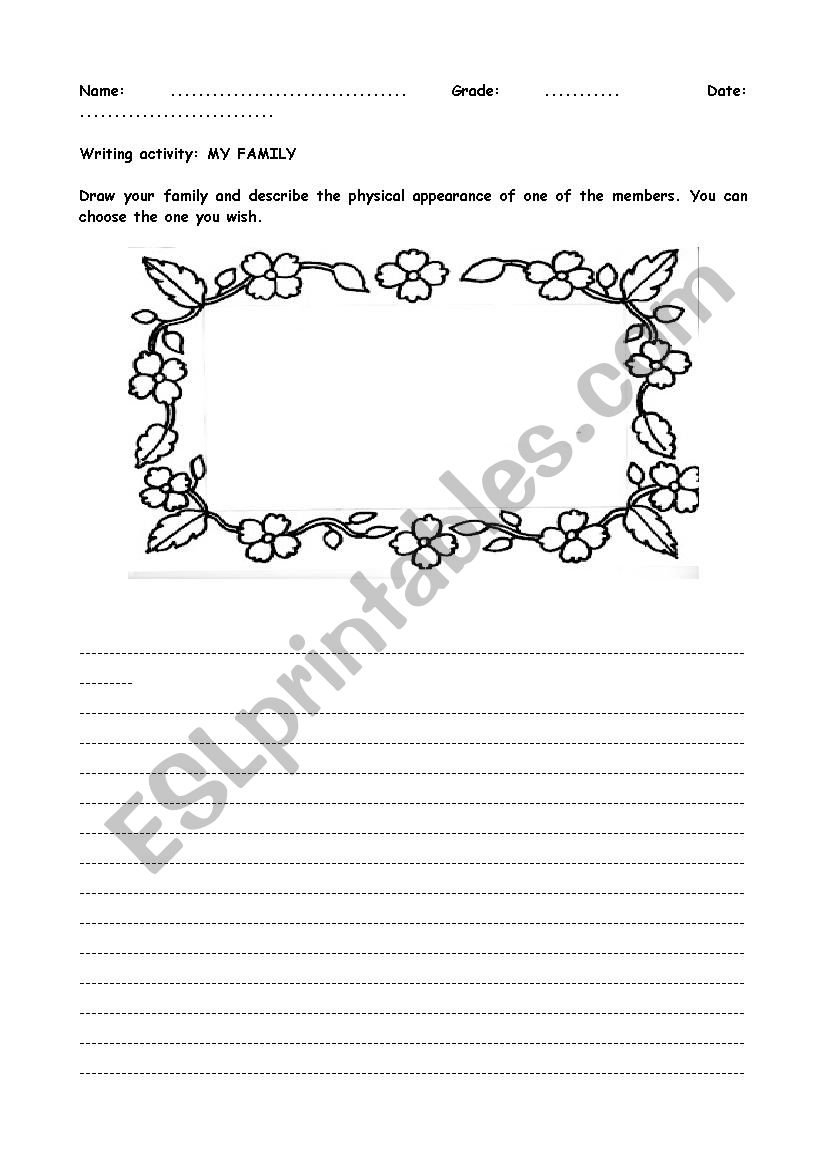 Writing activity: My family worksheet