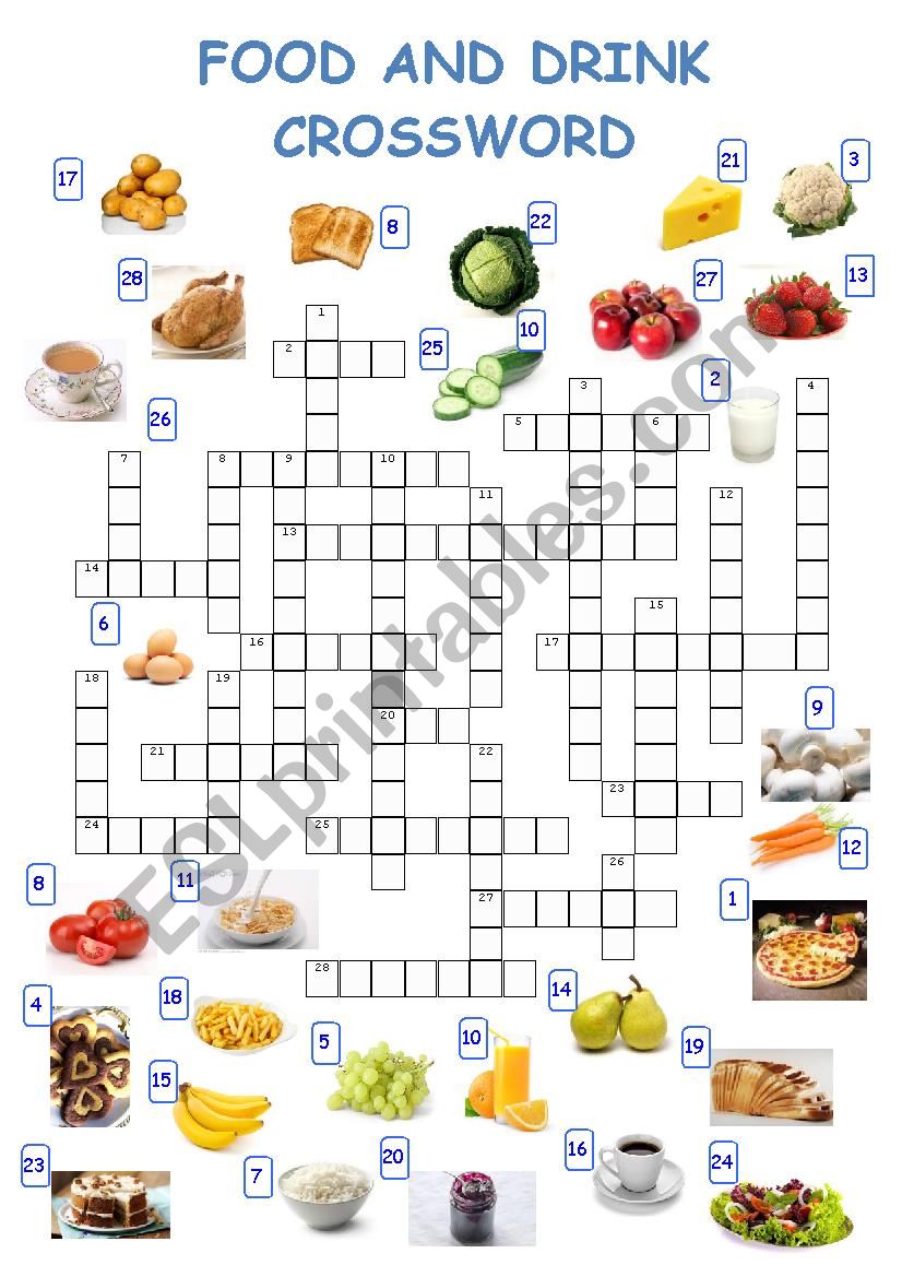 Food and drink vocabulary crossword