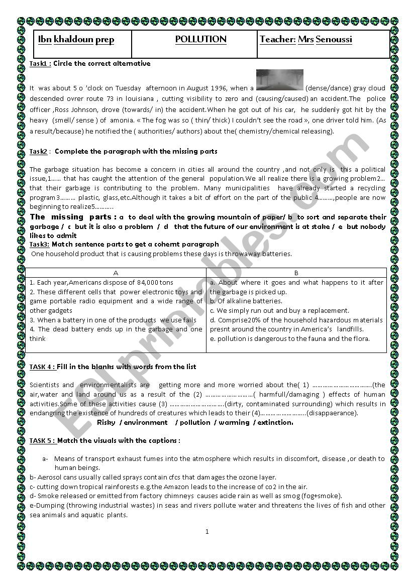 pollution worksheet