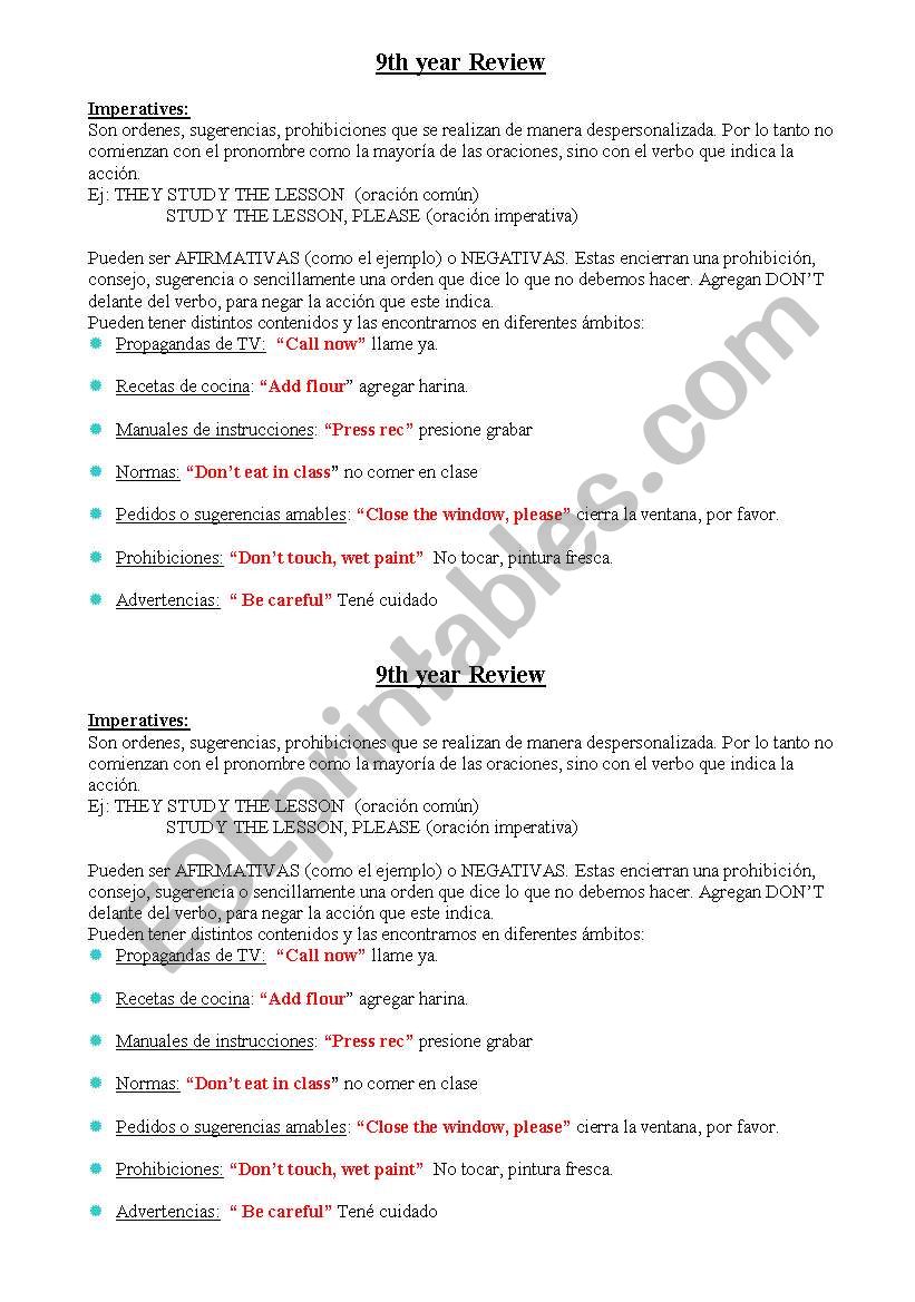 imperatives worksheet