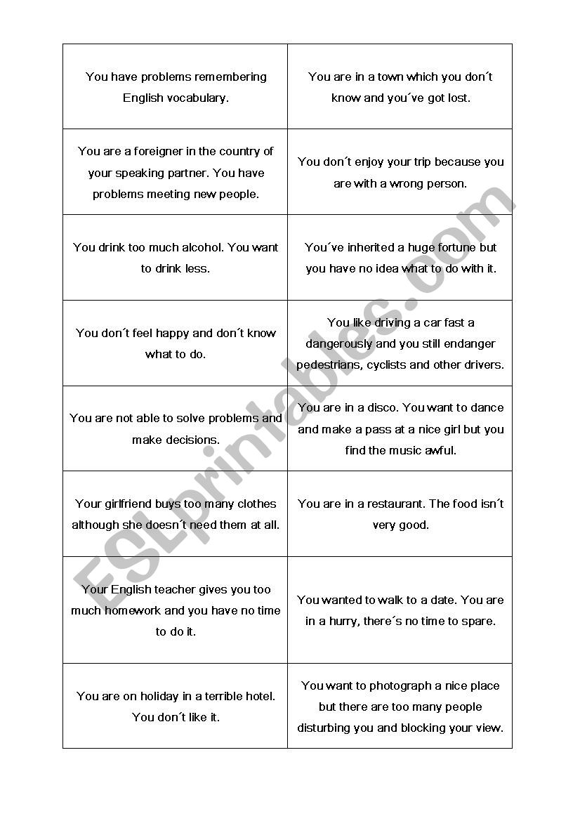 Giving advice worksheet