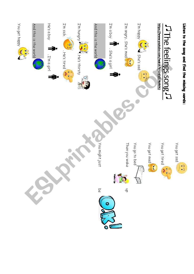 The feelings song worksheet