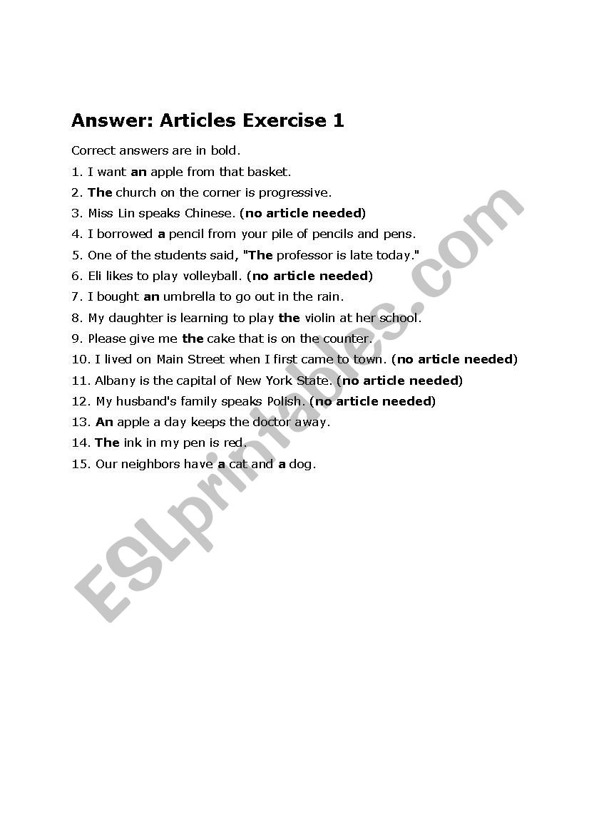 Article Exercise With Answers Esl Worksheet By Legend Article Exercise With Answers Esl Worksheet By Legend