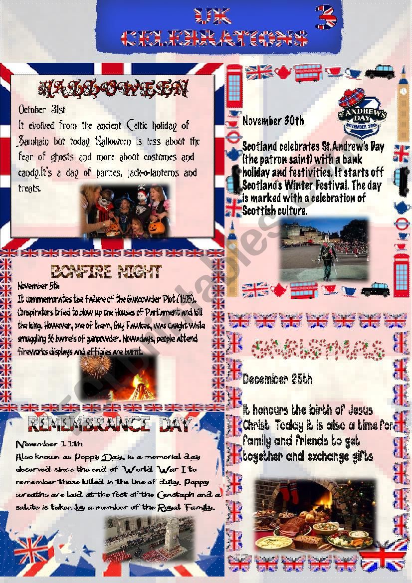 UK Celebrations (3) worksheet