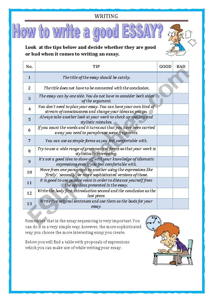 worksheet on writing an essay