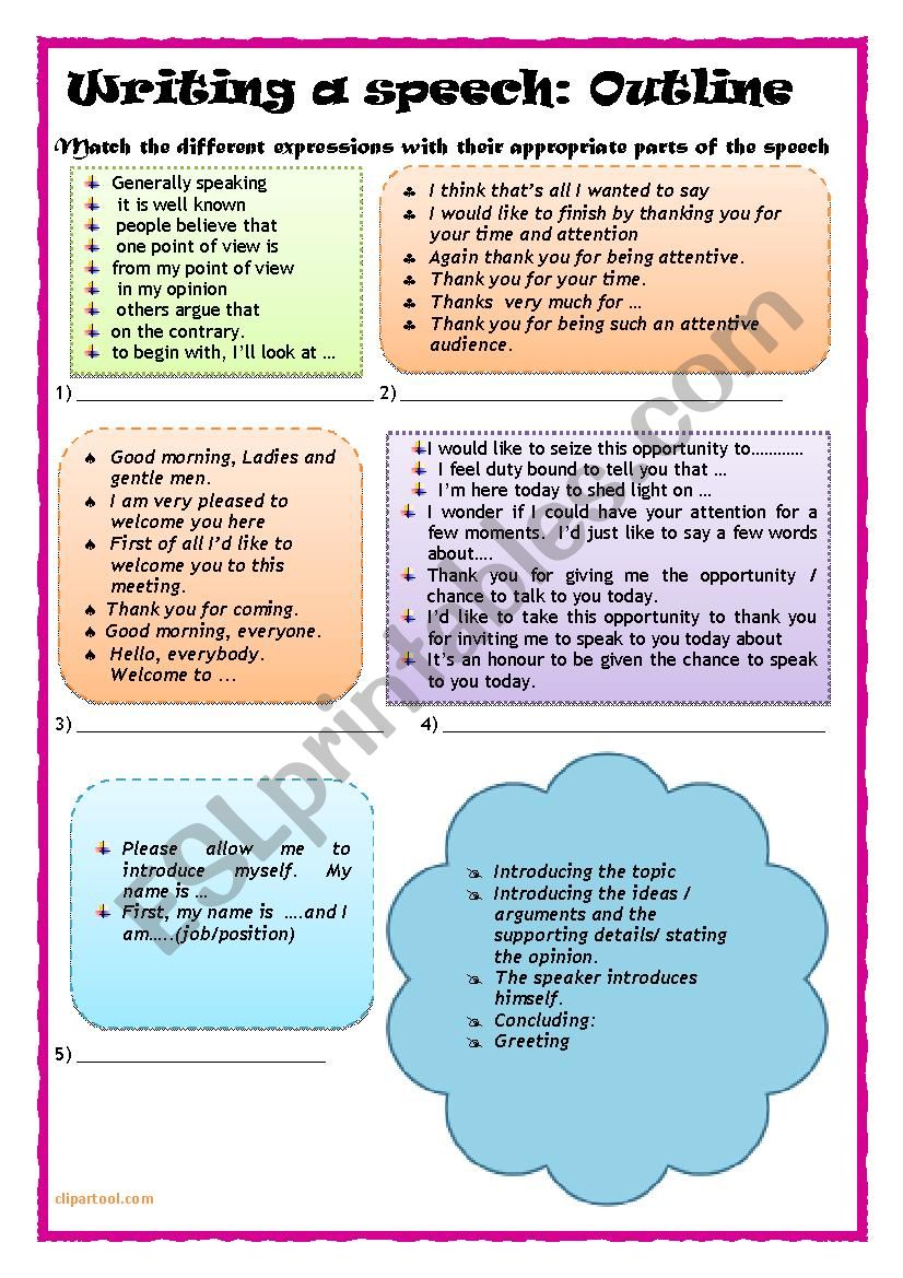 speech writing worksheet