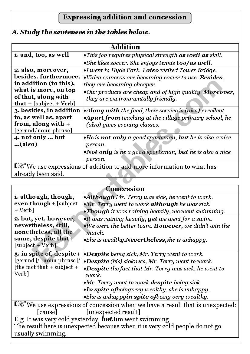 linking words of addition and concession