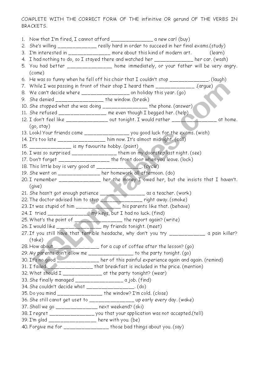 gerunds and infinitives worksheet