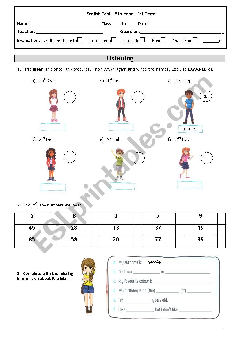 English Test worksheet
