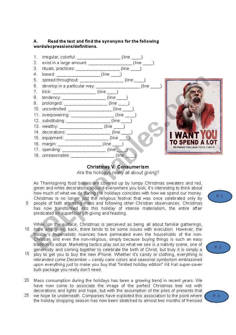 Christmas and Consumerism worksheet