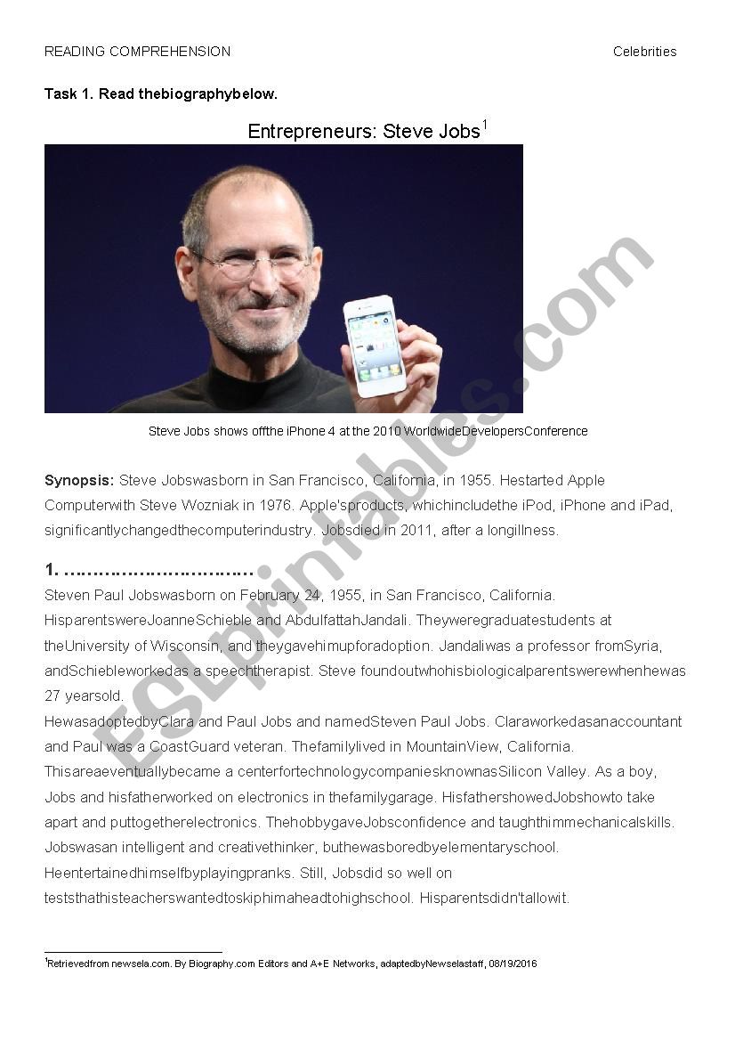 Reading comprehension - Steve Jobs - biography