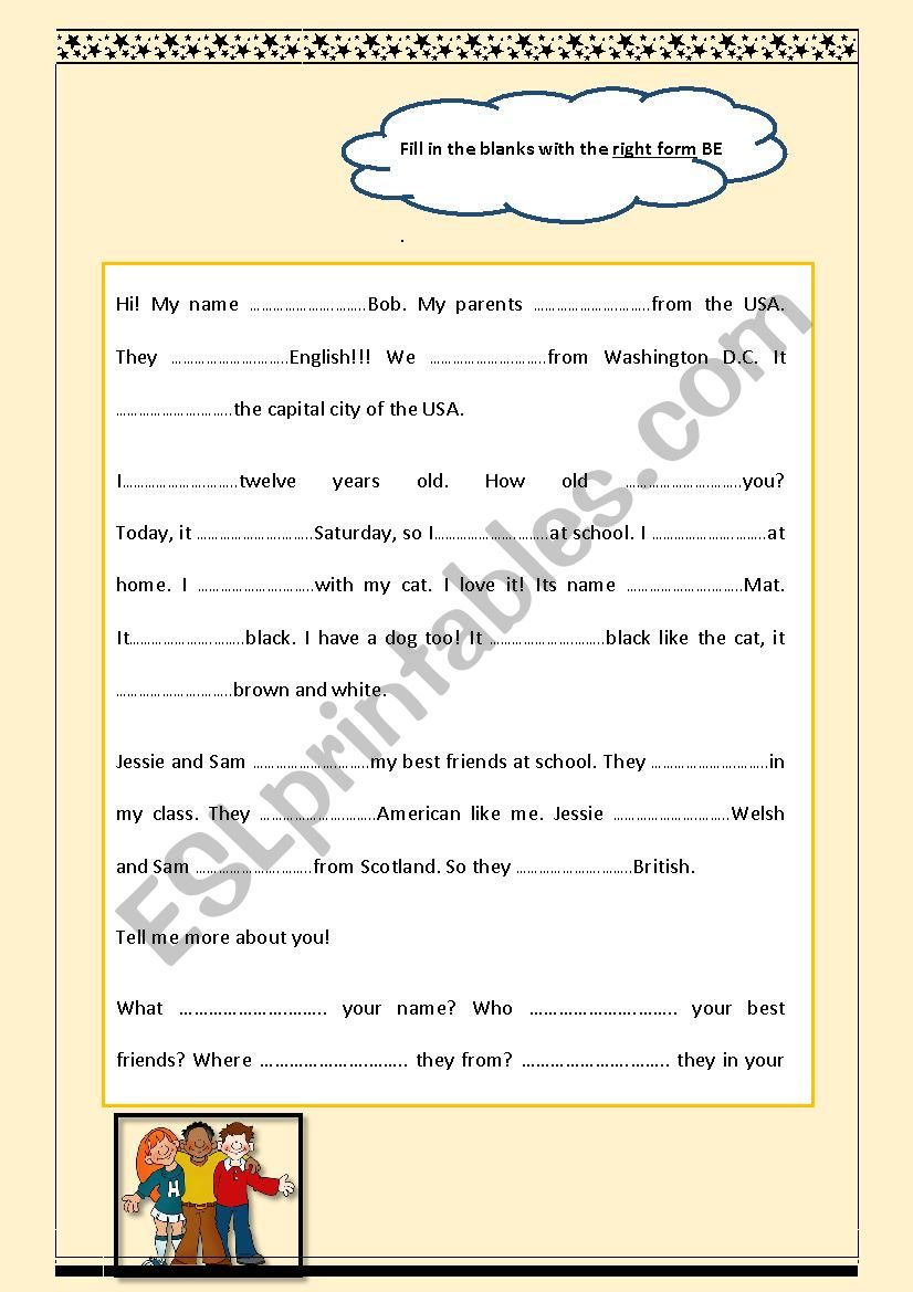(Contracted) forms of BE worksheet