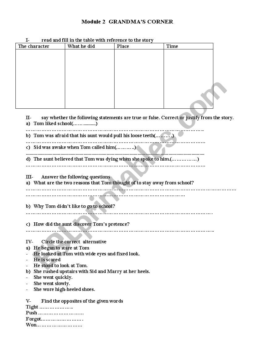 9th form Grandmas corner module 2