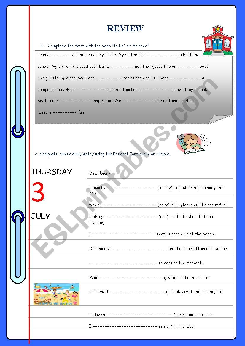 Review for elementary level worksheet