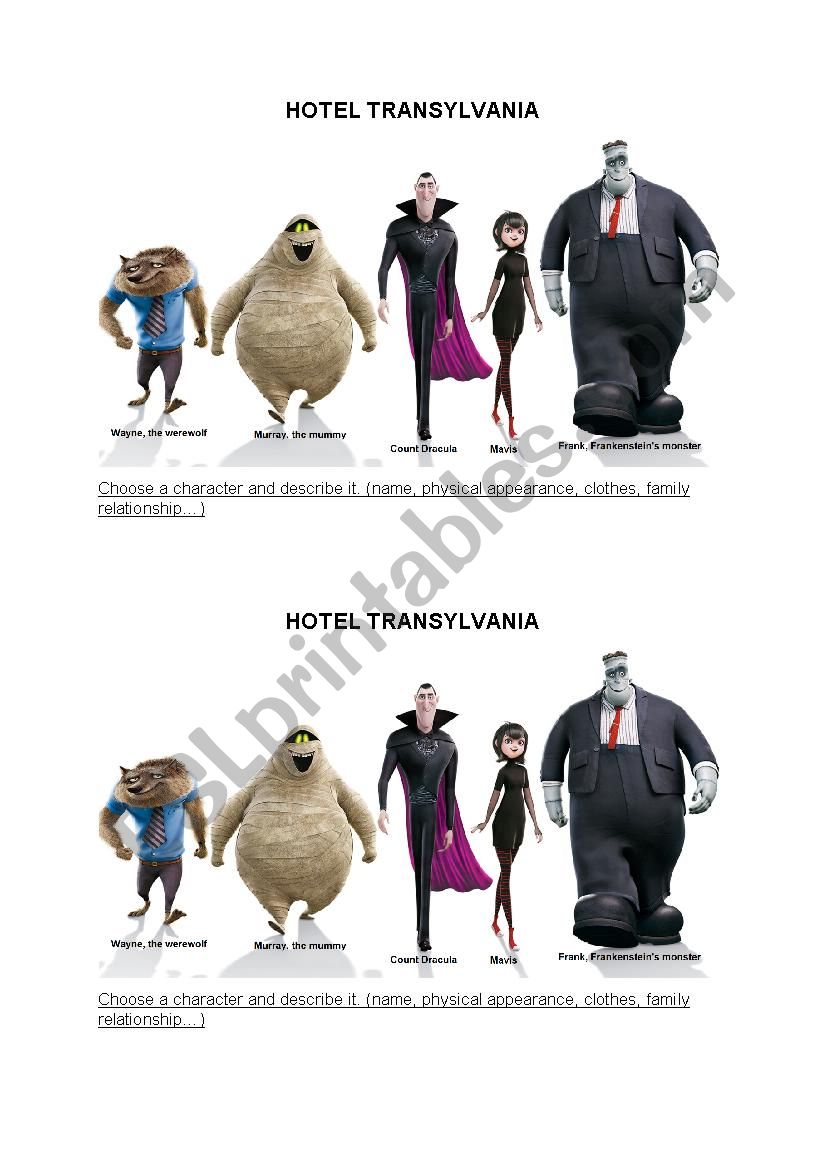 Describing the characters from Hotel Transylvania