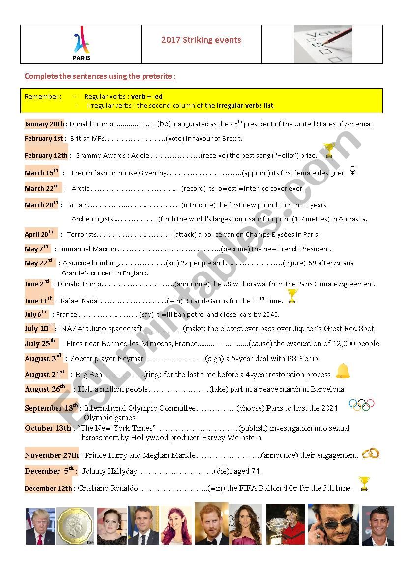 2017 Main events worksheet