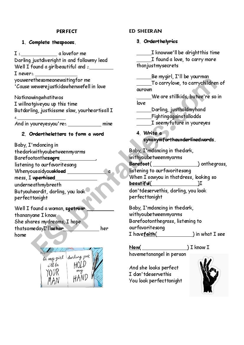 Perfect - Ed Sheeran worksheet