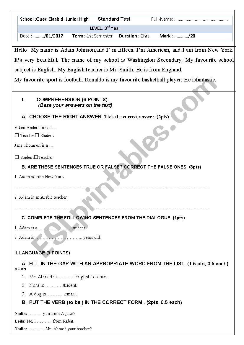 Global test worksheet