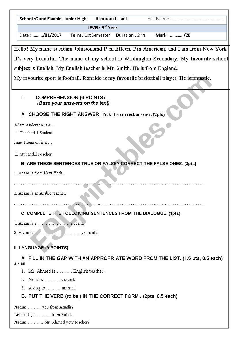 Global test worksheet