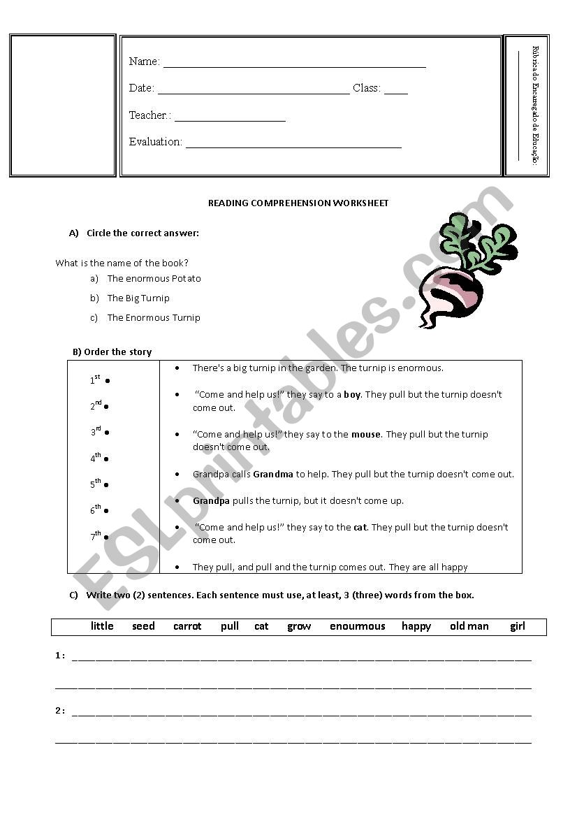 The enourmous Turnip worksheet