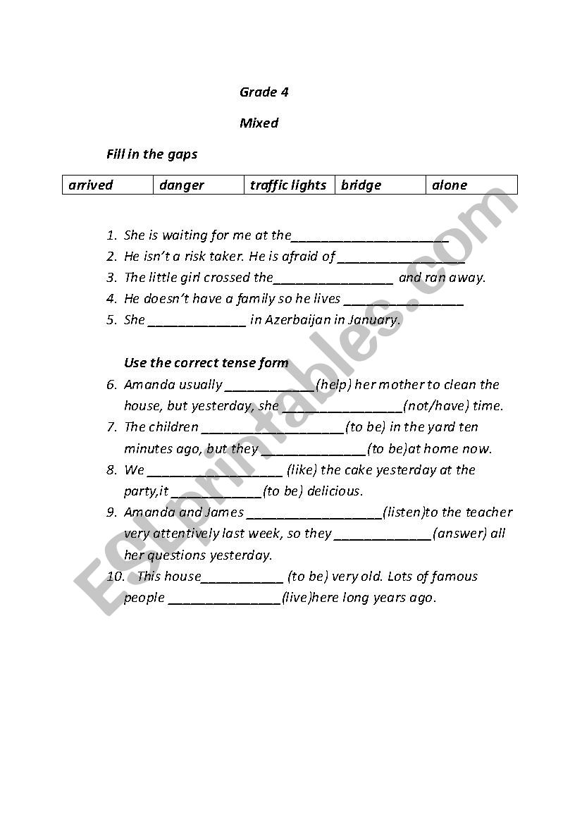 Directions and Past Tense  worksheet