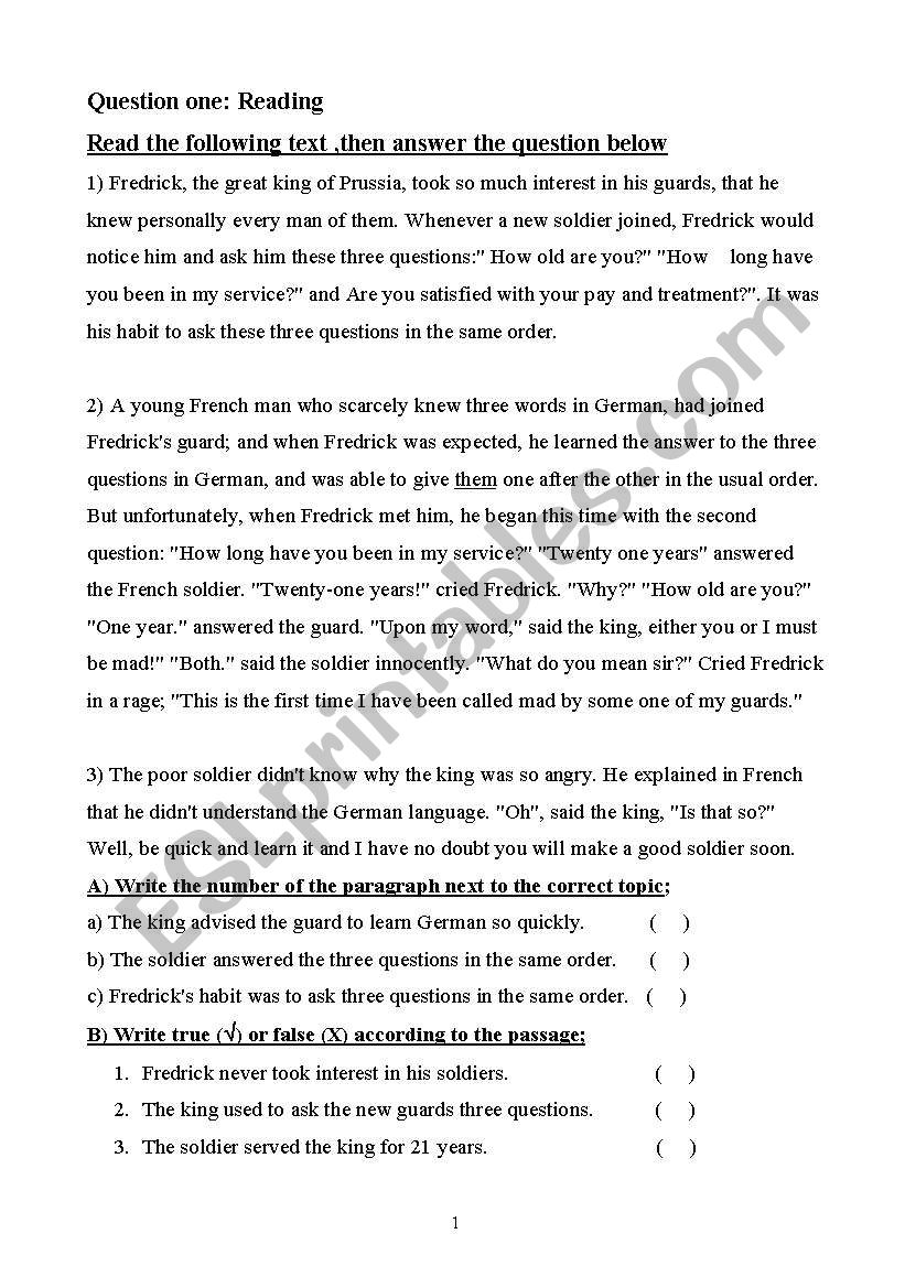 Exam worksheet