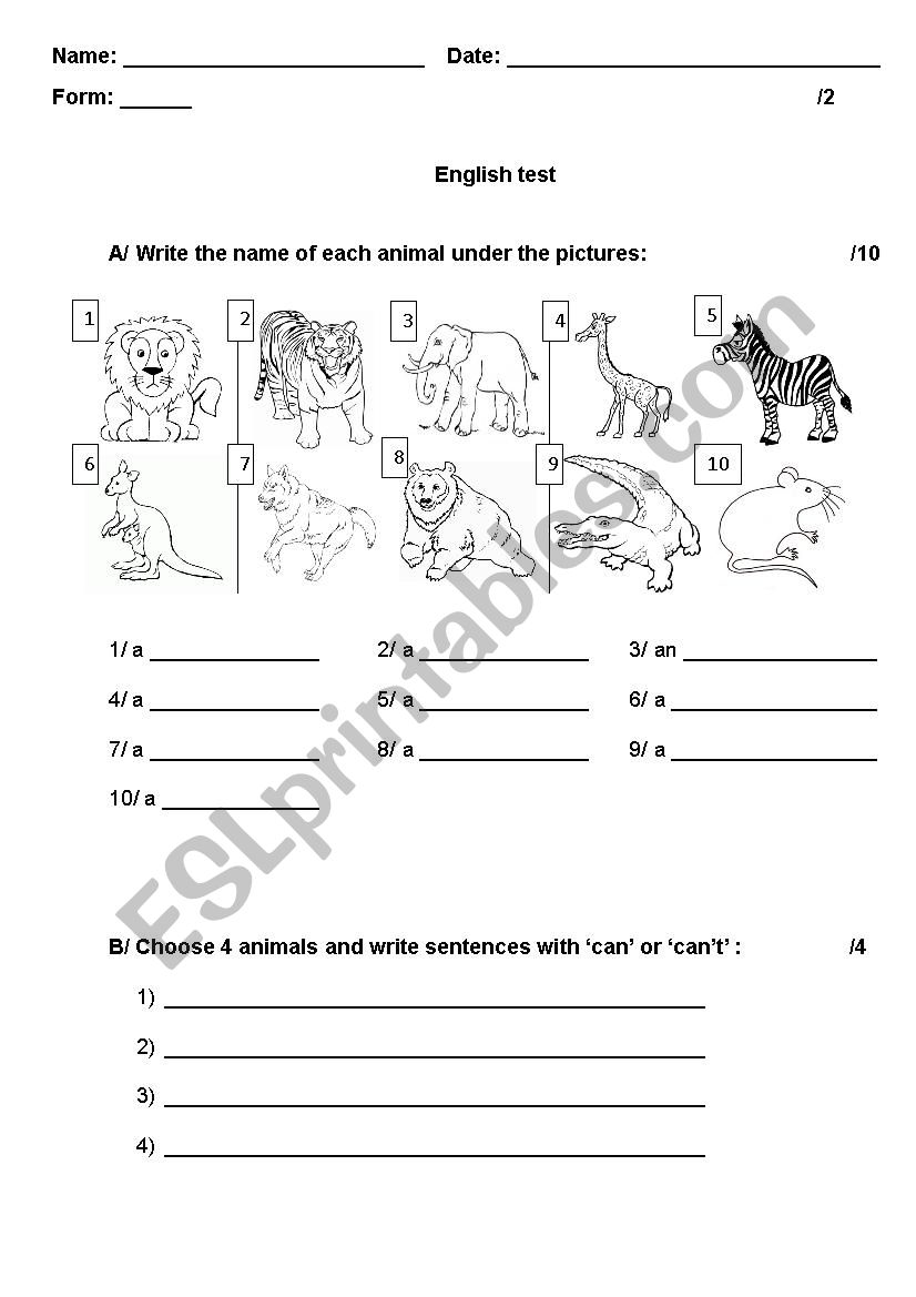 Wild animals worksheet