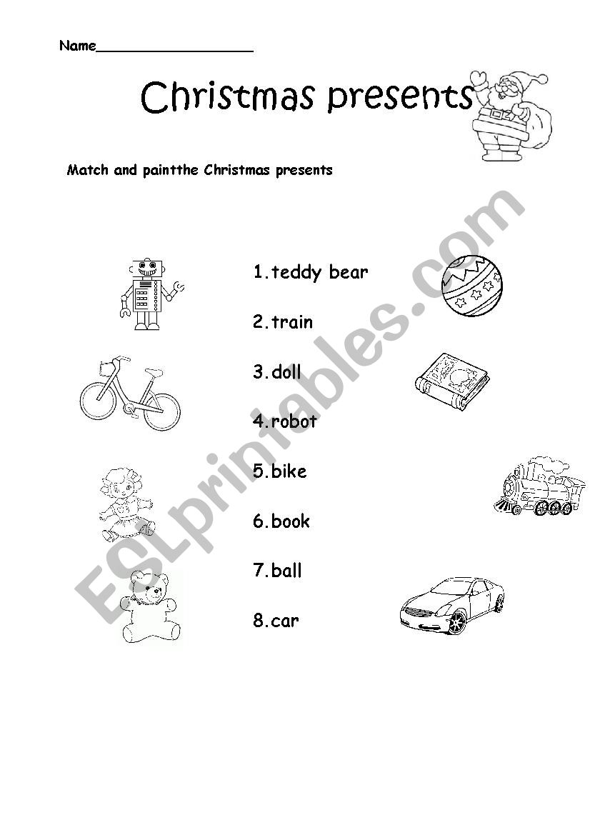 Christmas presents worksheet