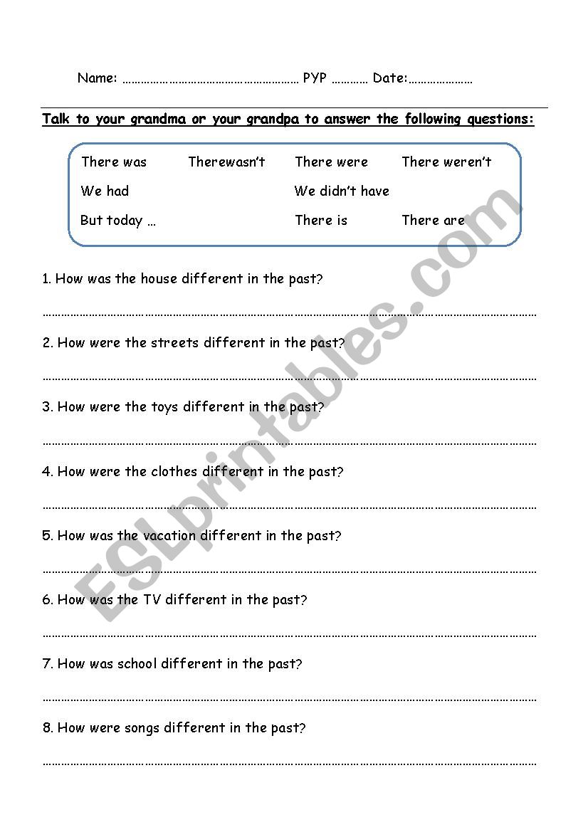 Interview your grandparents worksheet