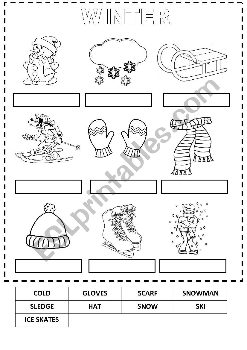 Winter vocabulary - cut and paste 