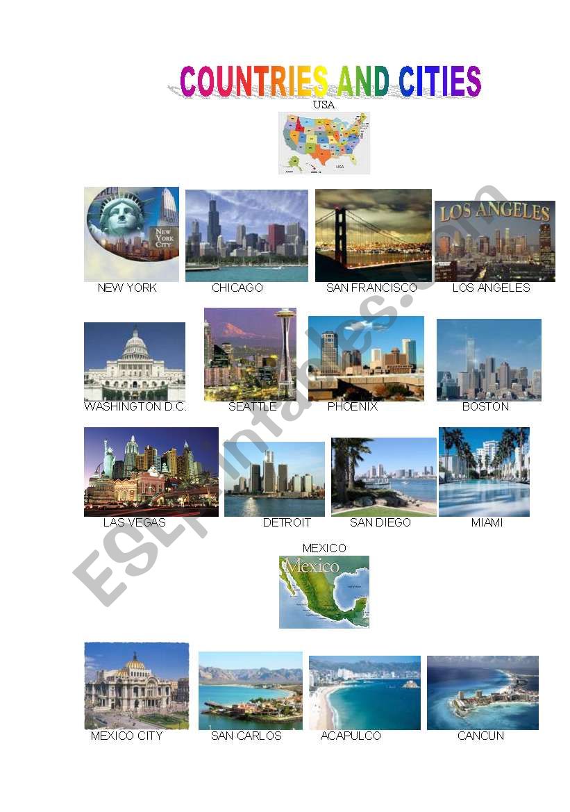 COUNTRIES AND CITIES 1/3 worksheet