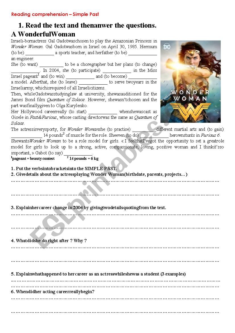 Wonder Womand Bio and Simple Past Activities