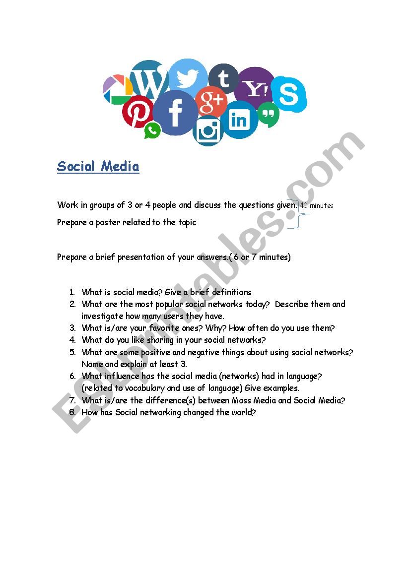 Social Media  worksheet