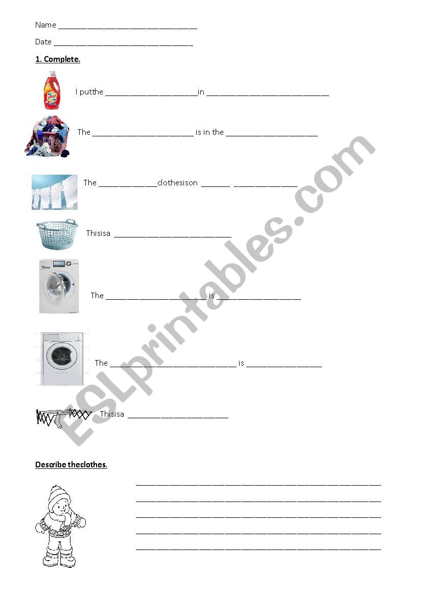 laundry and clothes test worksheet