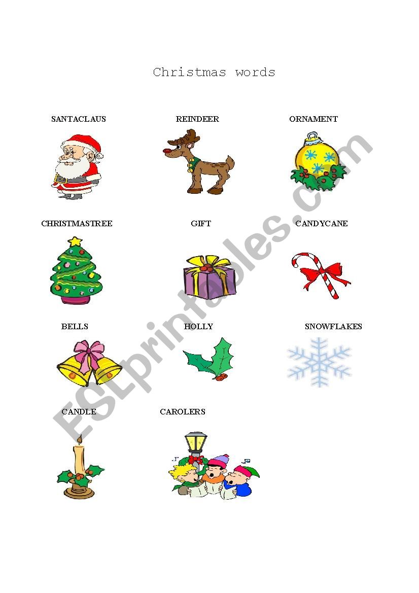 Christmas words worksheet