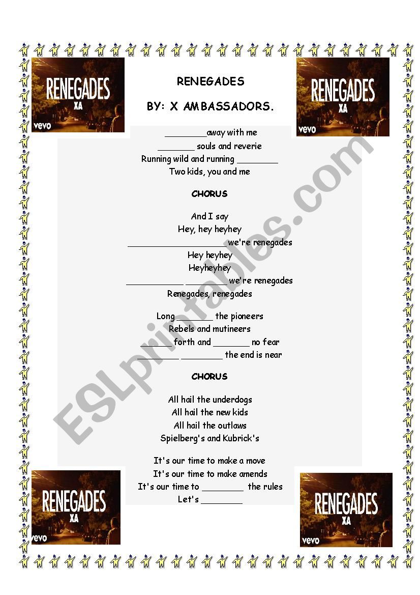 RENEGADES worksheet