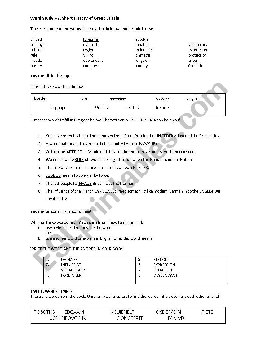 The UK and British Isles  worksheet