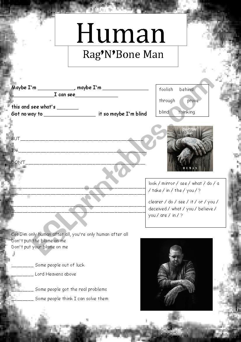 Human RagNBone Man worksheet