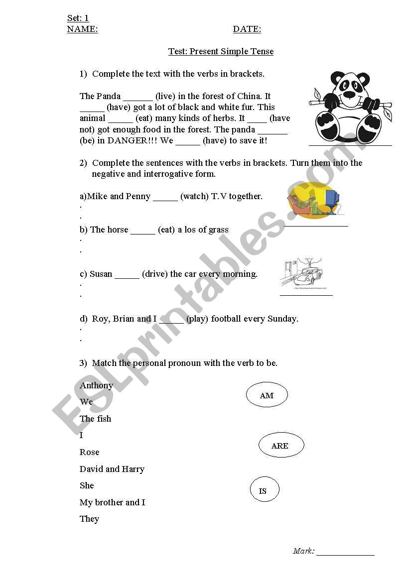 Simple Present Test (set 1 and 2)