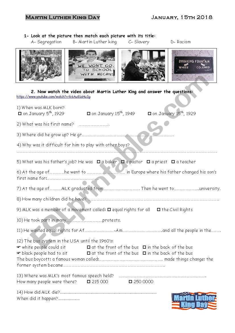 Martin Luther King worksheet