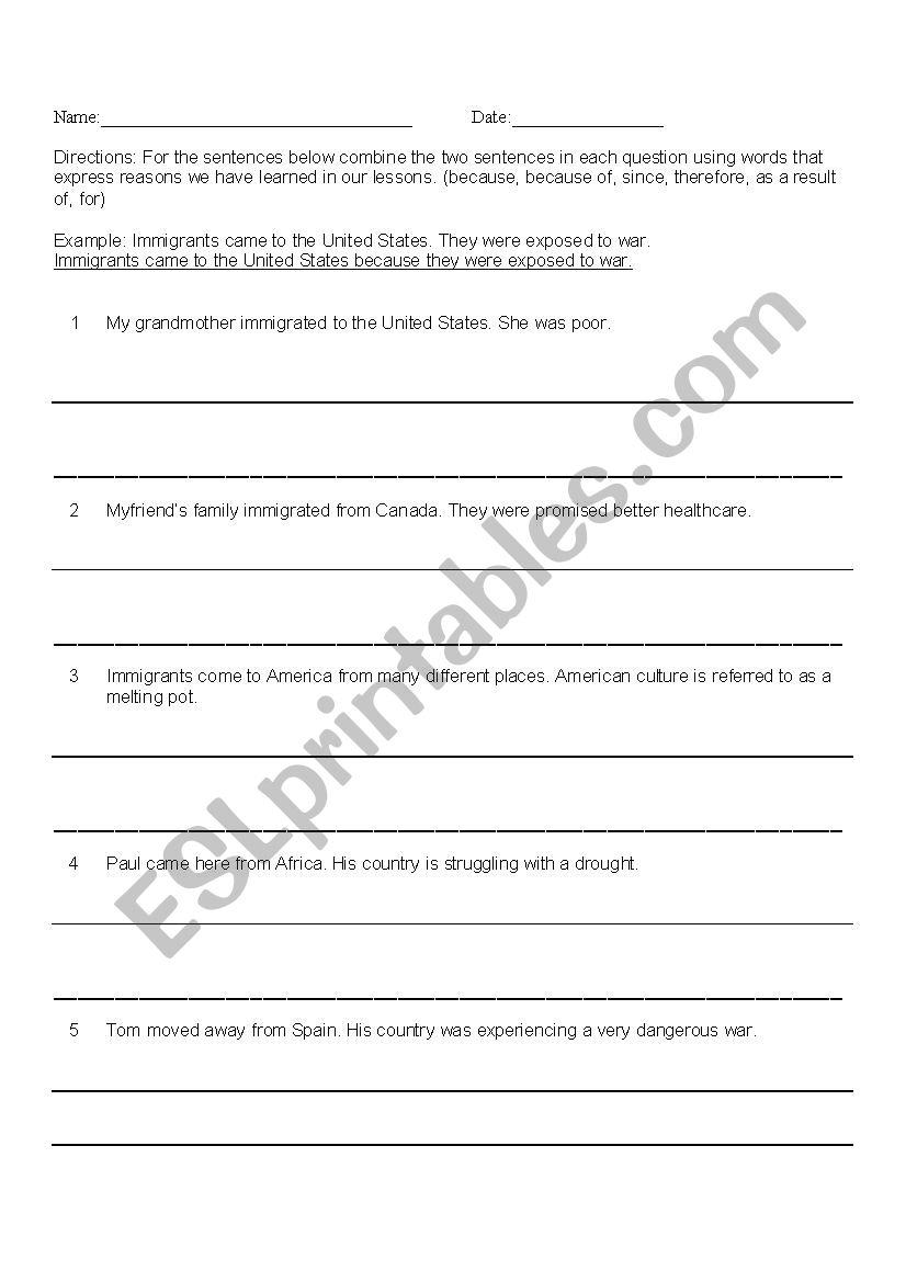 Sentence Combining Activity worksheet