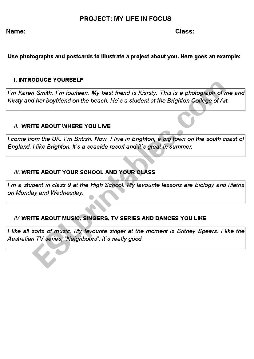 Writing activity: My life in focus - Project