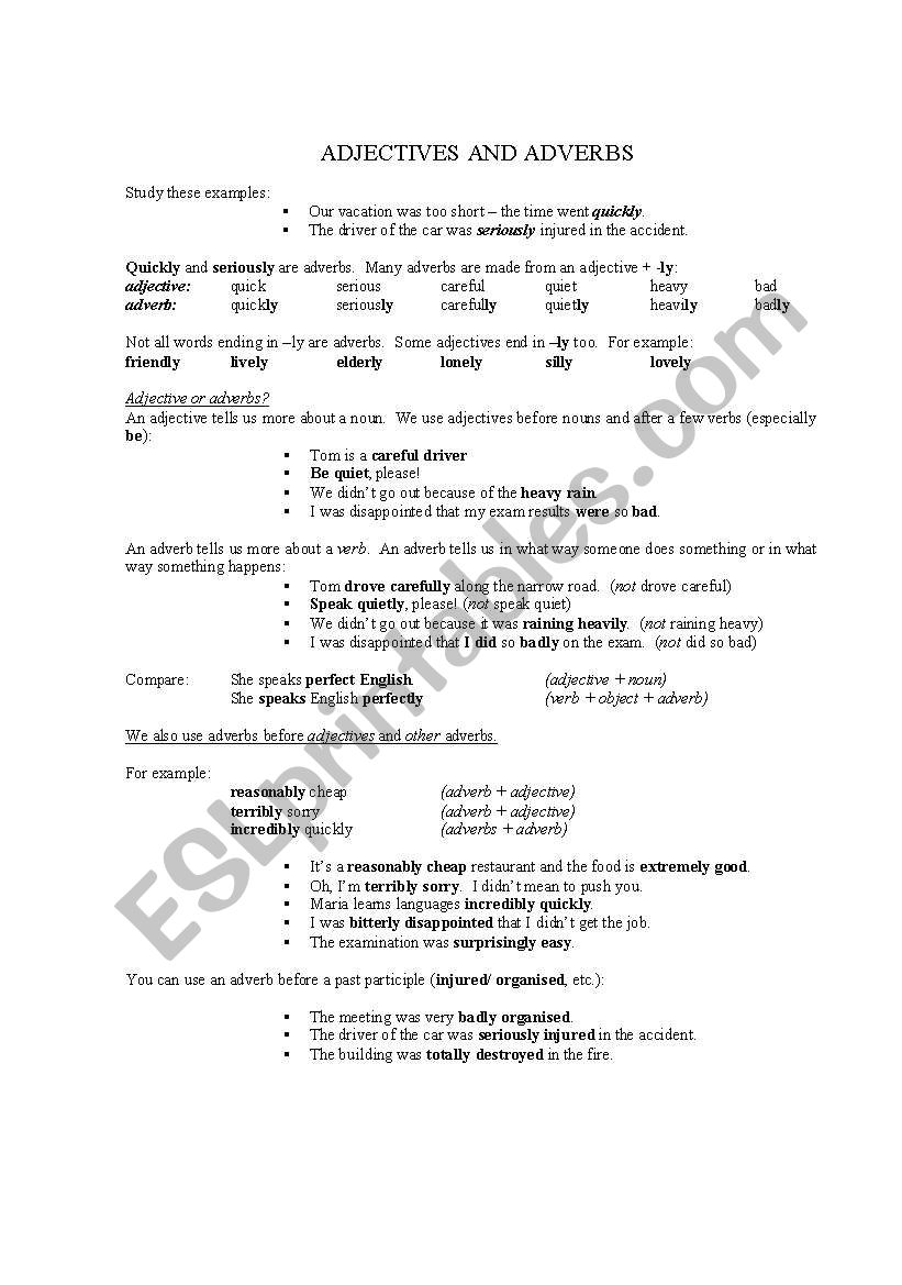 ADJECTIVES AND ADVERBS worksheet