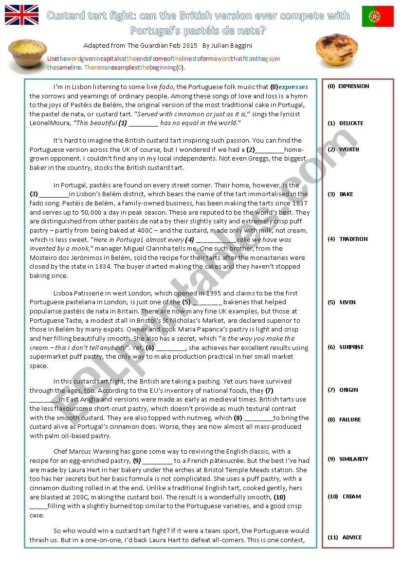 Custard Tart FCE Practice Reading with deabte