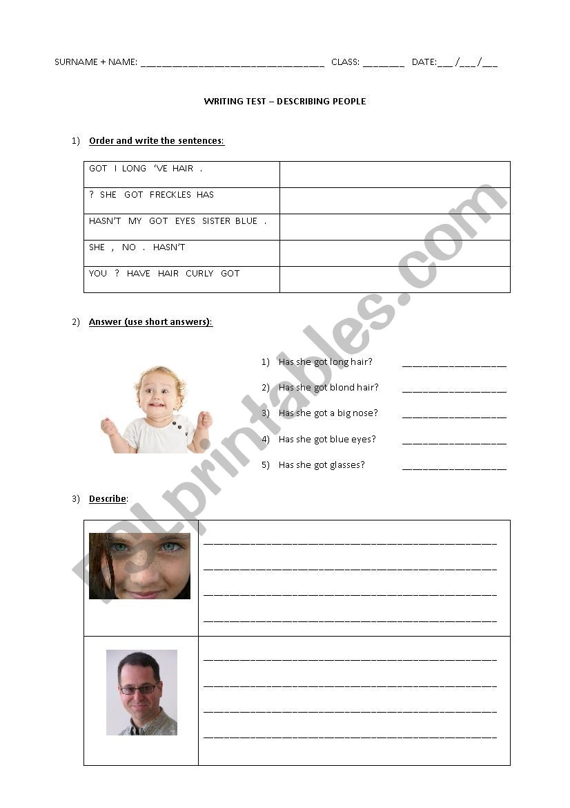 Describing people worksheet