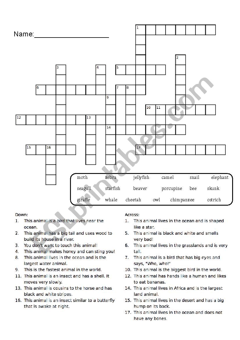 Animal Crossword worksheet