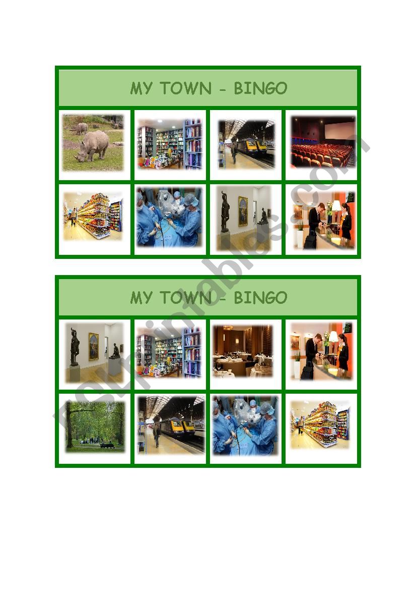 Town/City - Bingo Cards worksheet